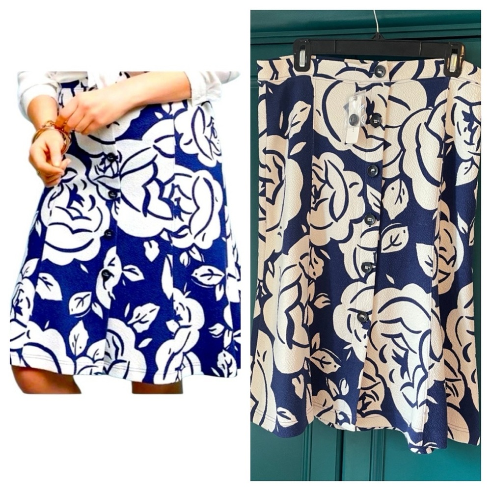 NWT Anthropologie Maeve Blue and White Floral Skirt Sz medium